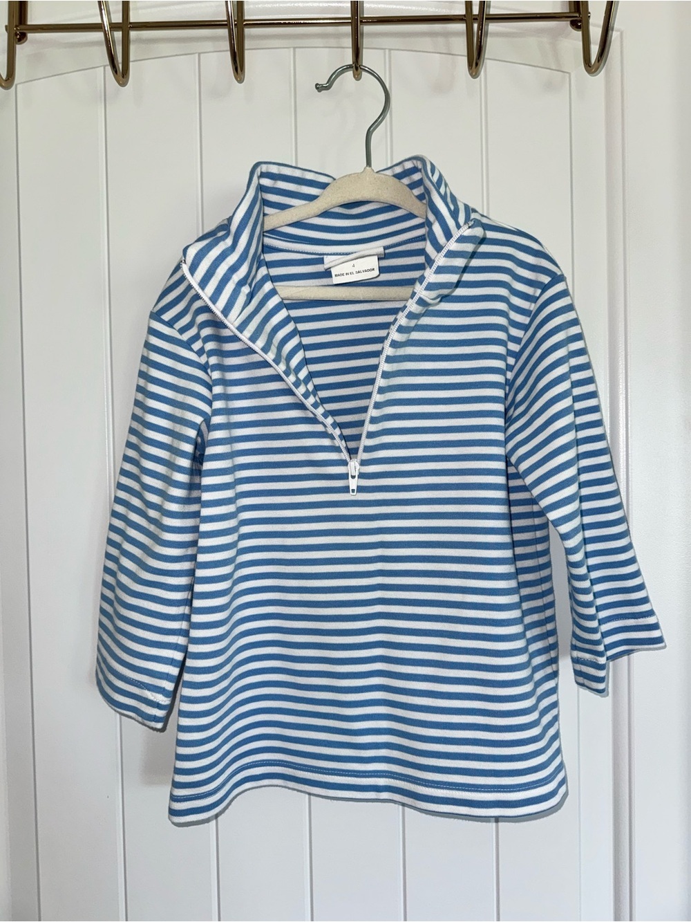 Blue & White Striped Kids Swim Top with Quarter Zip - Picture 9 of 11